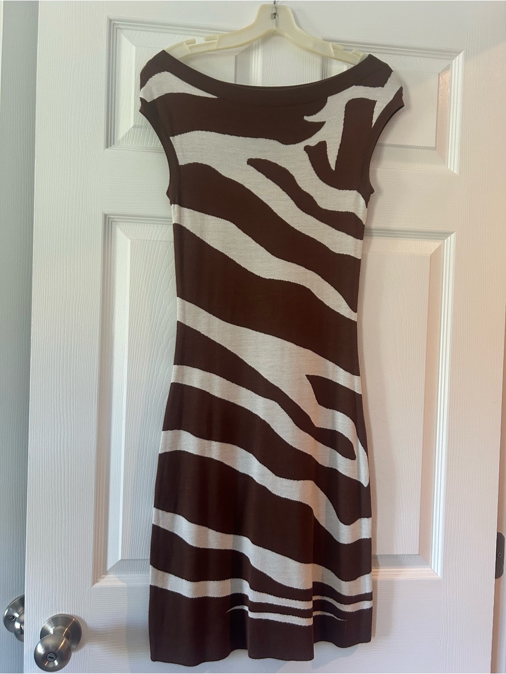 INC International Concepts Brown and Cream Zebra-Stripe Midi Dress